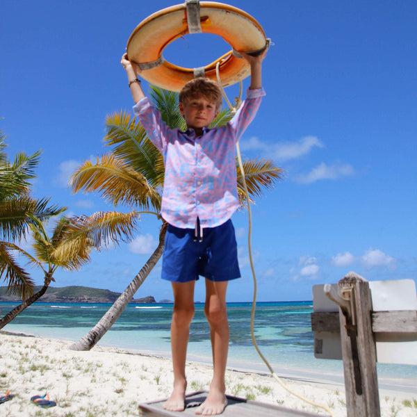 Pink House Mustique Kids' Linen Shirt BANANA TREE