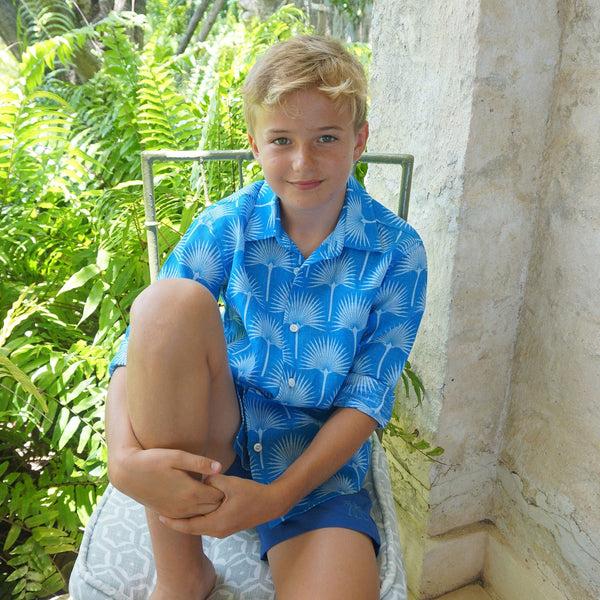 Pink House Mustique Kids' Linen Shirt FAN PALM