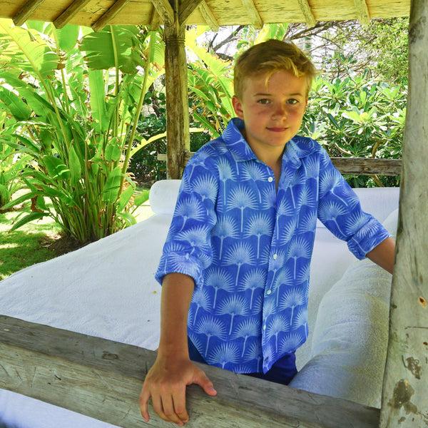 Pink House Mustique Kids' Linen Shirt FAN PALM