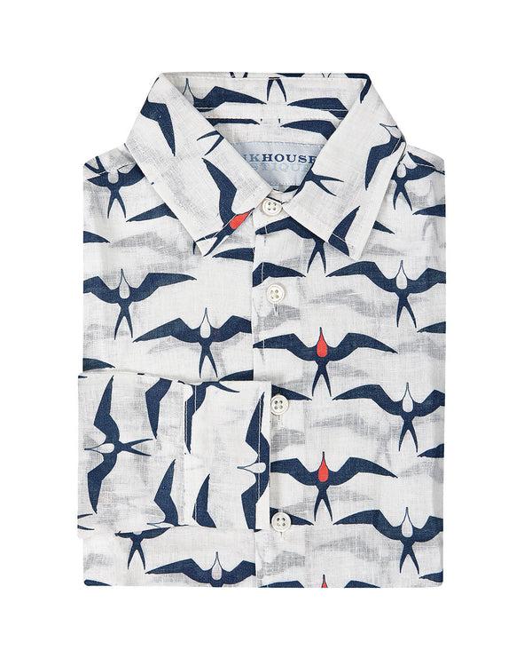 pink house mustique Kids' Linen Shirt FRIGATE BIRD