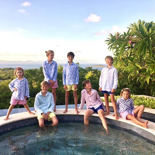 Pink House Mustique Kids' Linen Shirt HIBISCUS