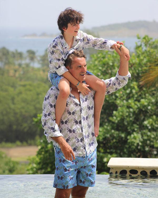 Pink House Mustique Kids' Linen Shirt MONKEY & PALMS