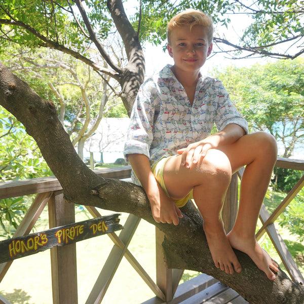 Pink House Mustique Kids' Linen Shirt MUSTIQUE MULE
