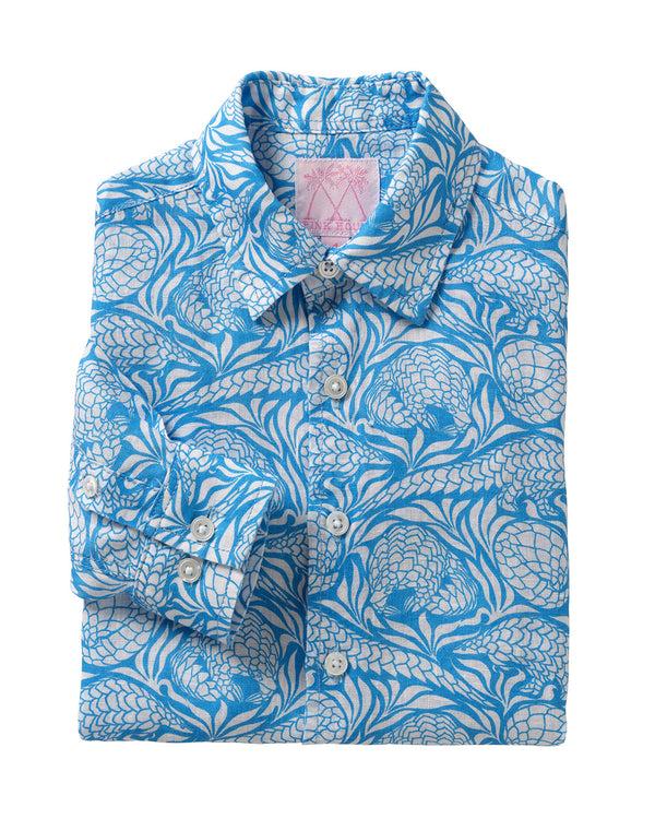 pink house mustique Kids' Linen Shirt PANGOLIN