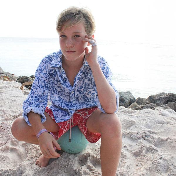 Pink House Mustique Kids' Linen Shirt PARROT