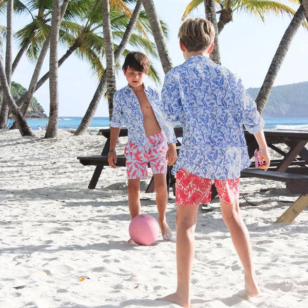 Pink House Mustique Kids' Linen Shirt PARROT