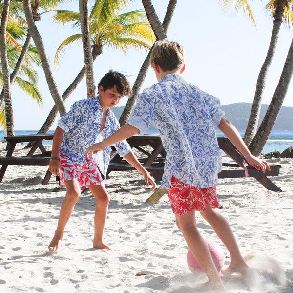 Pink House Mustique Kids' Linen Shirt PARROT