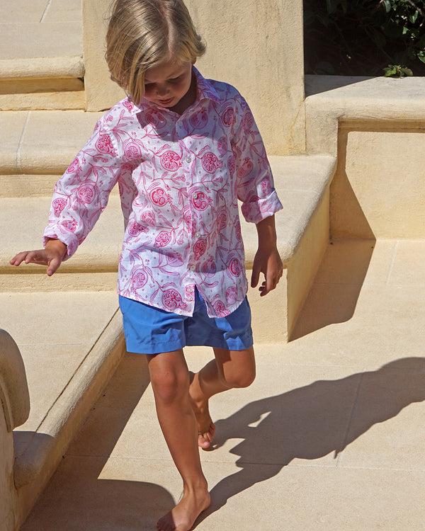 Pink House Mustique Kids' Linen Shirt POMEGRANATE
