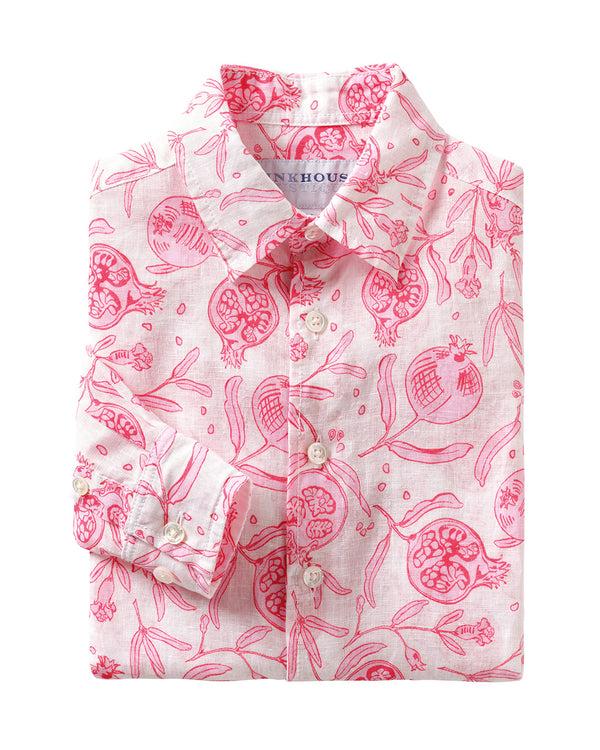 pink house mustique Kids' Linen Shirt POMEGRANATE