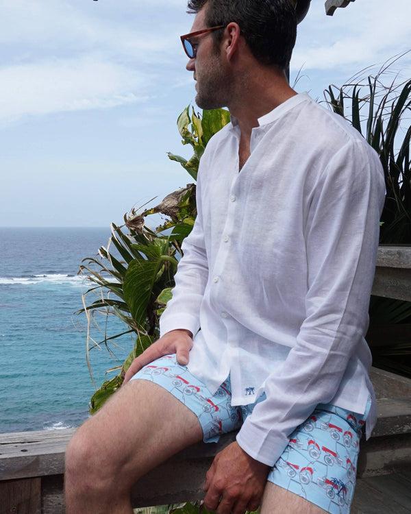Pink House Mustique Linen Collarless Shirt