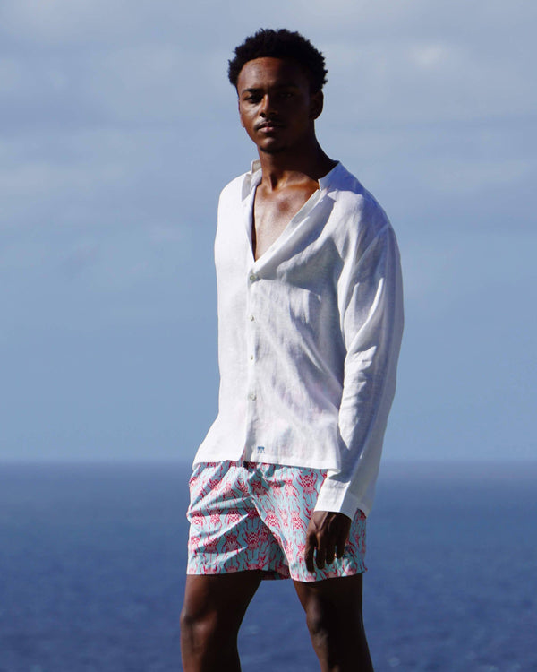 Pink House Mustique Linen Collarless Shirt