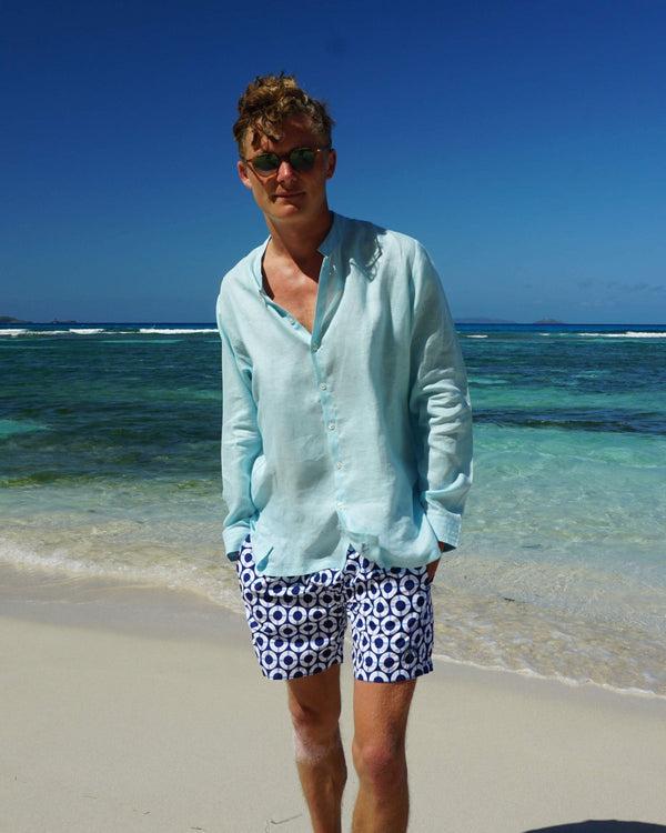 Pink House Mustique Linen Collarless Shirt