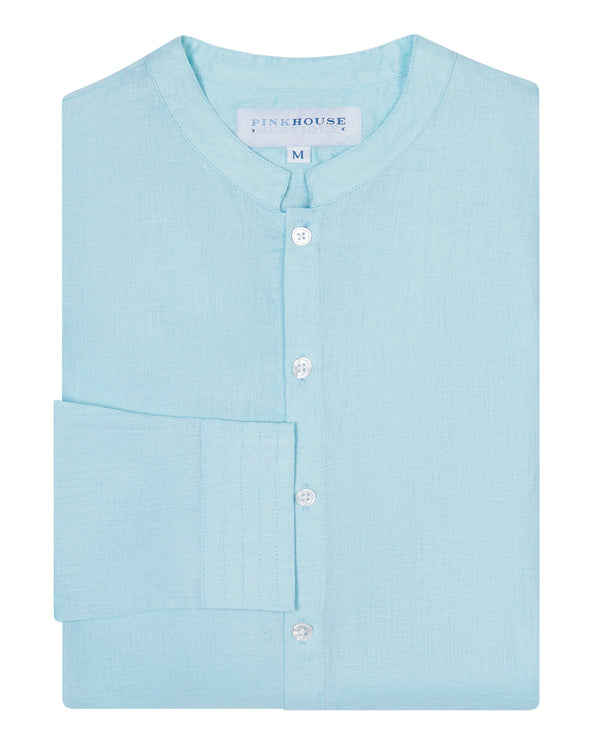 pink house mustique Linen Collarless Shirt