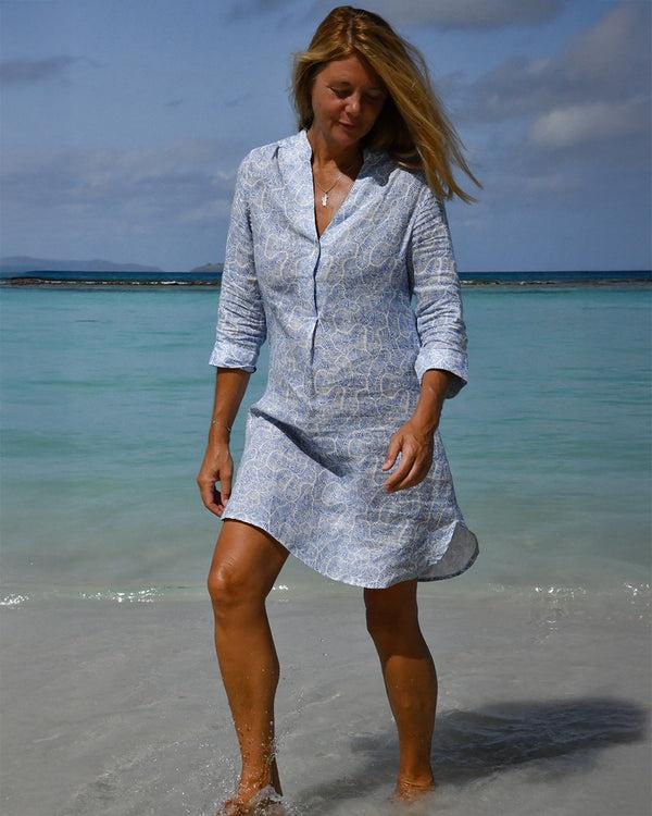 Pink House Mustique Linen Decima Dress CORAL STONE