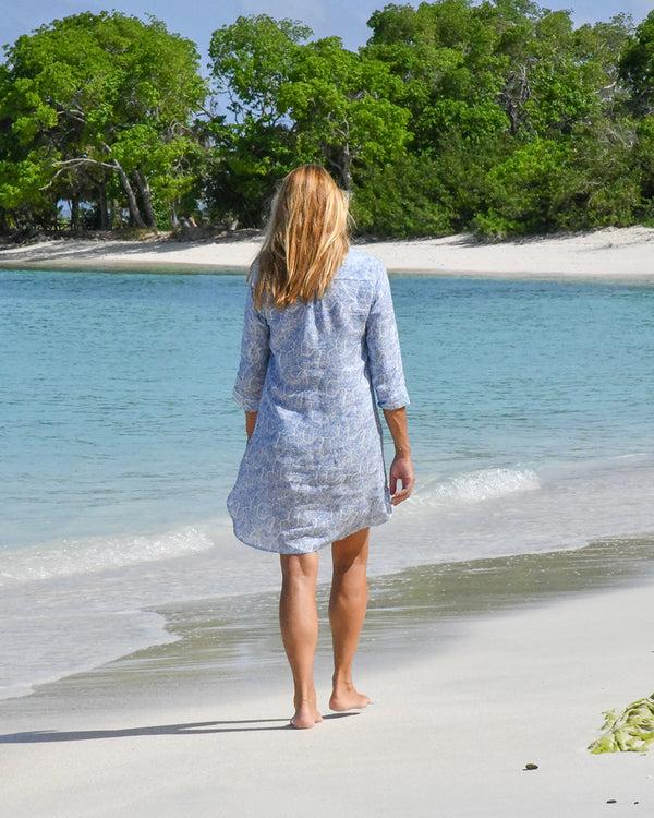 Pink House Mustique Linen Decima Dress CORAL STONE