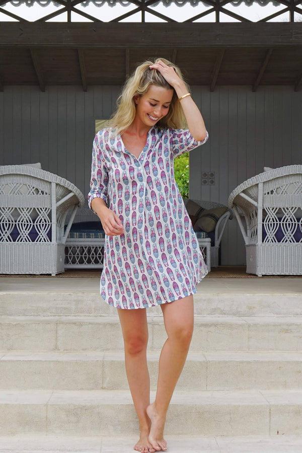 pink house mustique Linen Decima Dress RIVA