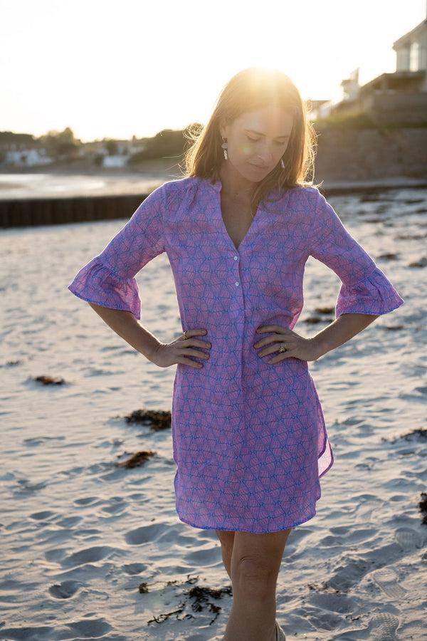 Pink House Mustique Linen Decima Dress SHELLTOP