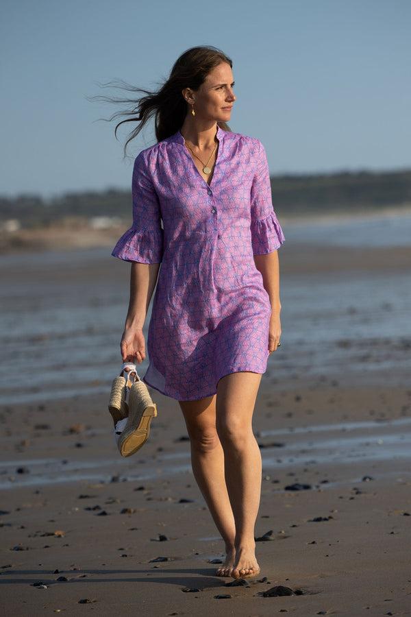 Pink House Mustique Linen Decima Dress SHELLTOP