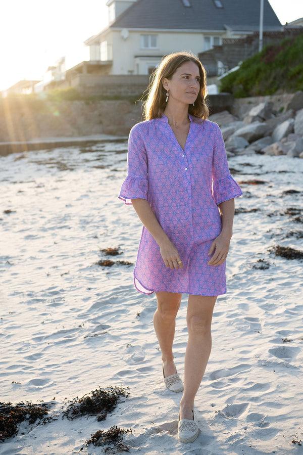 Pink House Mustique Linen Decima Dress SHELLTOP