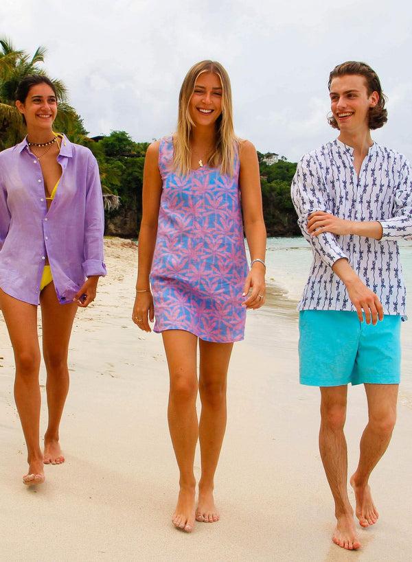 Pink House Mustique Linen Henny Dress BANANA TREE