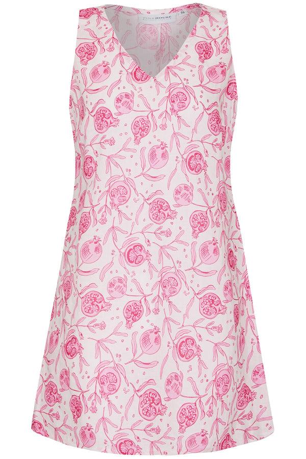 Pink House Mustique Linen Henny Dress POMEGRANATE