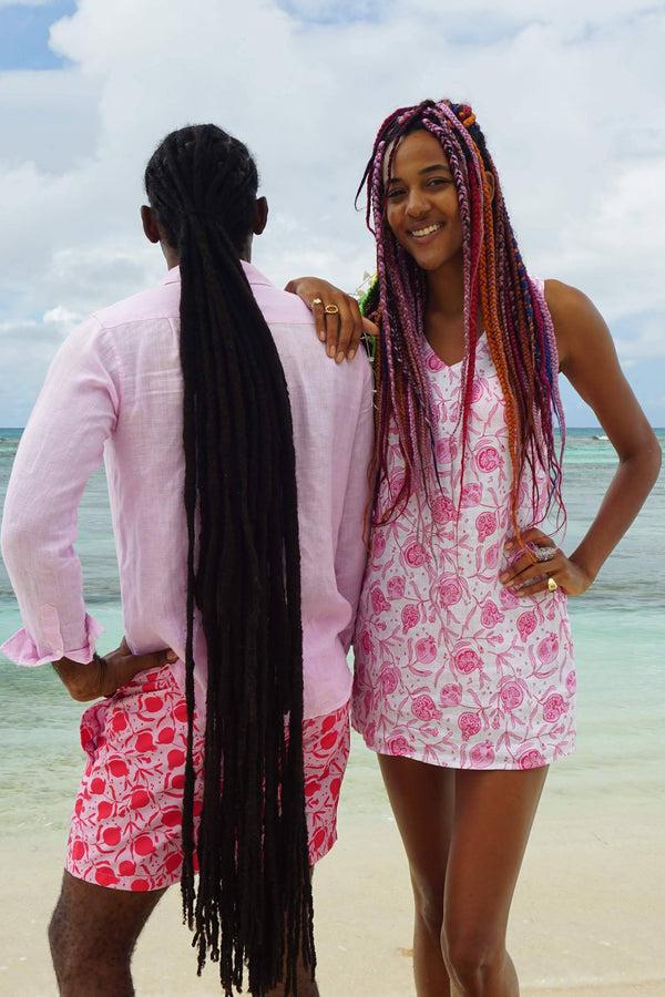 Pink House Mustique Linen Henny Dress POMEGRANATE