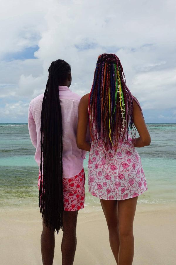 Pink House Mustique Linen Henny Dress POMEGRANATE