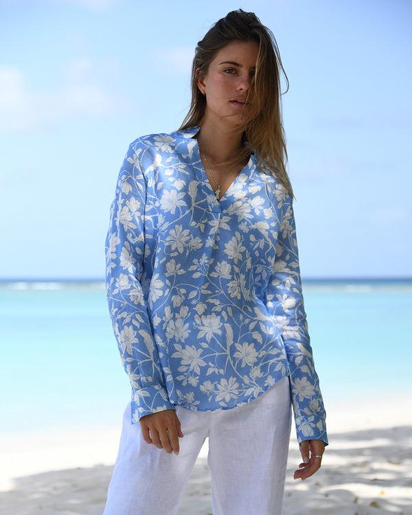 Pink House Mustique Linen Kim Shirt IGUANA