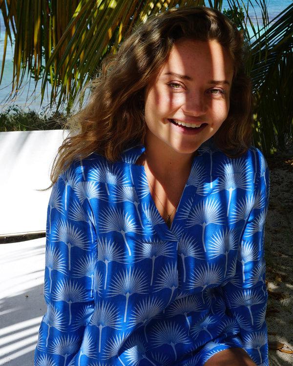 Pink House Mustique Linen Shirt FAN PALM