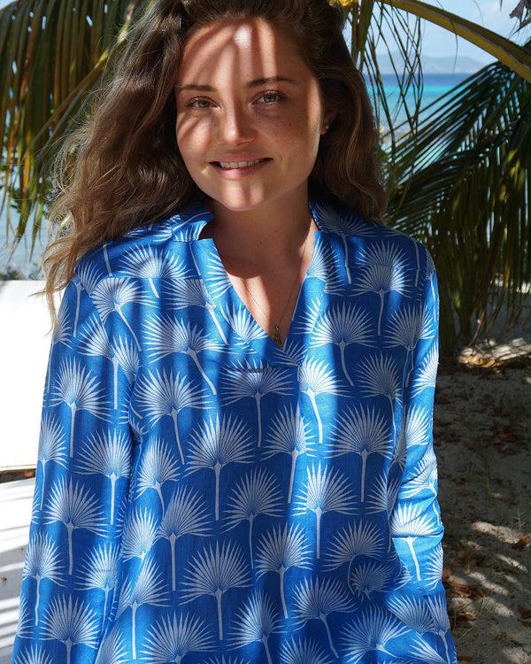 pink house mustique Linen Shirt FAN PALM