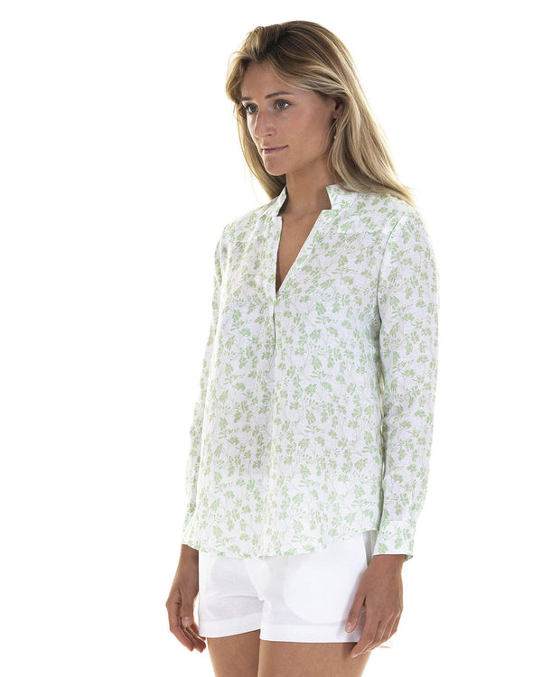 Pink House Mustique Linen Shirt FLAMBOYANT FLOWER
