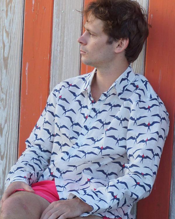 Pink House Mustique Linen Shirt FRIGATE BIRD