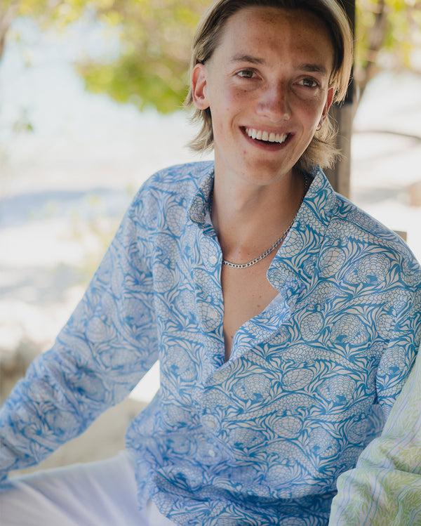 Pink House Mustique Linen Shirt PANGOLIN