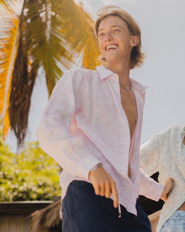 Pink House Mustique Linen Shirt PANGOLIN