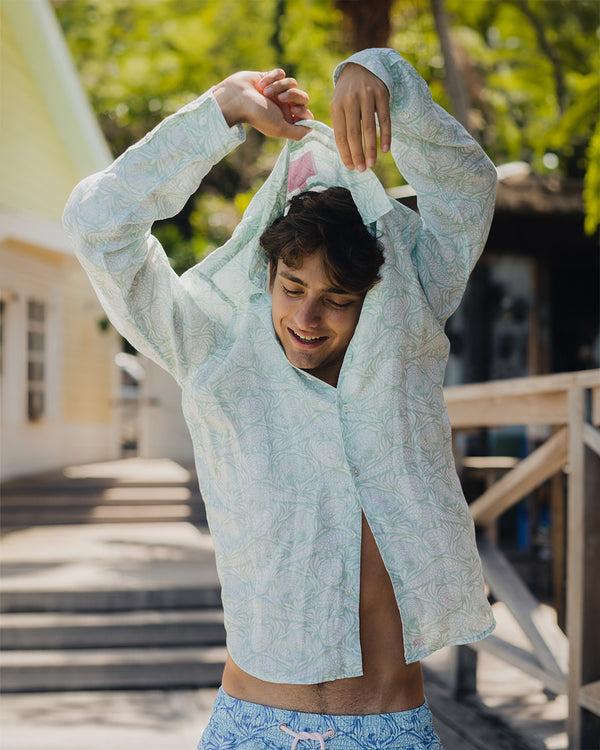 Pink House Mustique Linen Shirt PANGOLIN