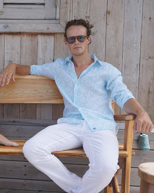 Pink House Mustique Linen Shirt PAPAYA