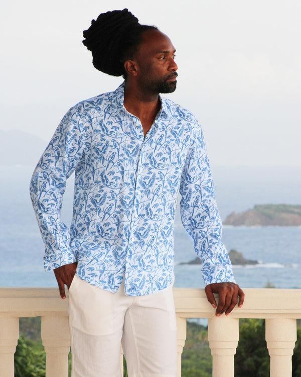 Pink House Mustique Linen Shirt PARROT