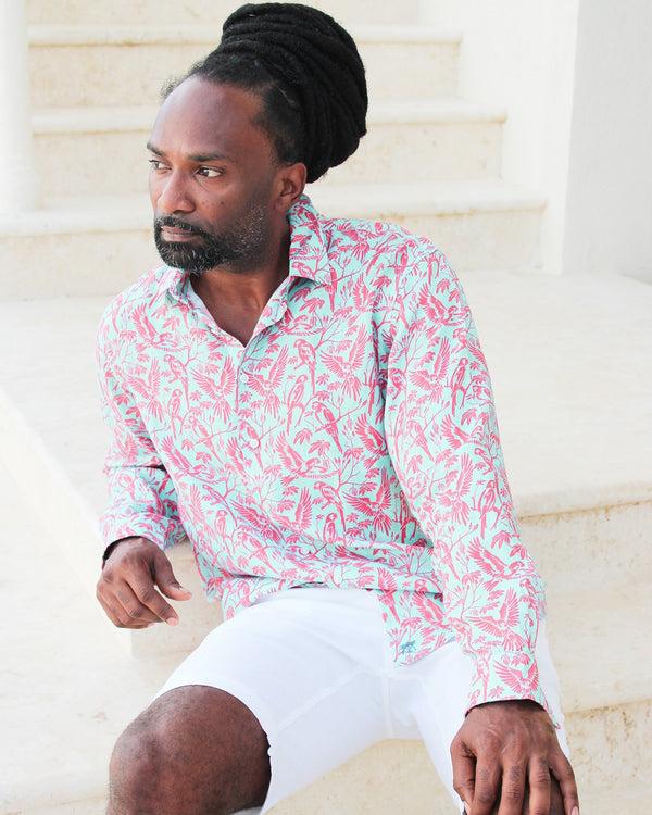 Pink House Mustique Linen Shirt PARROT
