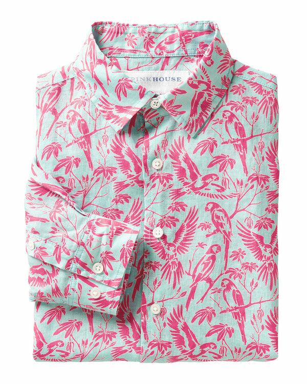 pink house mustique Linen Shirt PARROT