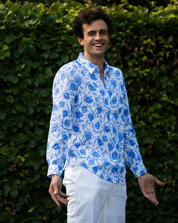 Pink House Mustique Linen Shirt POMEGRANATE
