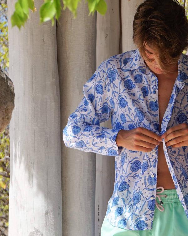 Pink House Mustique Linen Shirt POMEGRANATE