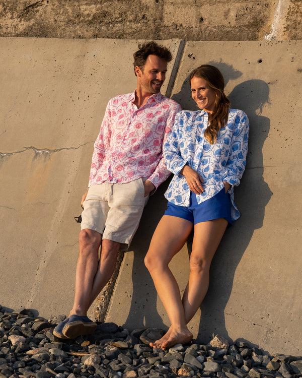 Pink House Mustique Linen Shirt POMEGRANATE