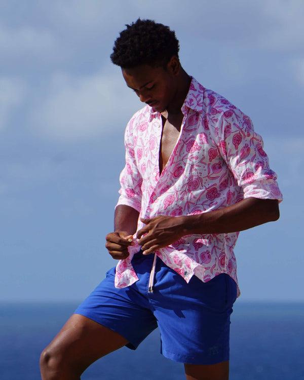 Pink House Mustique Linen Shirt POMEGRANATE