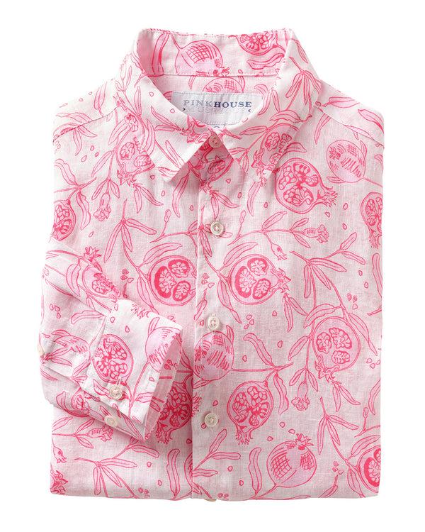 pink house mustique Linen Shirt POMEGRANATE
