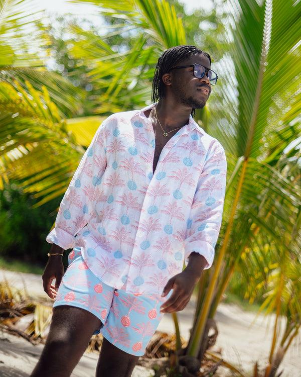 Pink House Mustique Linen Shirt POTTED PALM