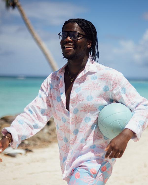 Pink House Mustique Linen Shirt POTTED PALM