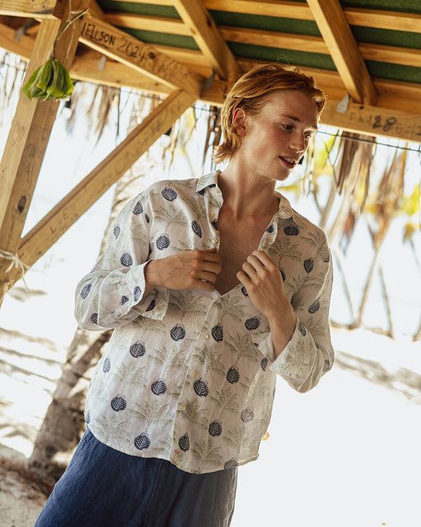 Pink House Mustique Linen Shirt POTTED PALM