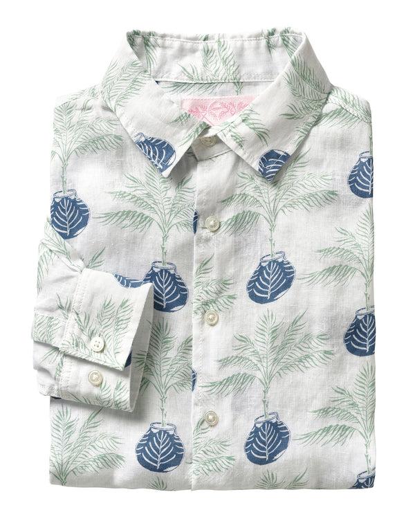 pink house mustique Linen Shirt POTTED PALM