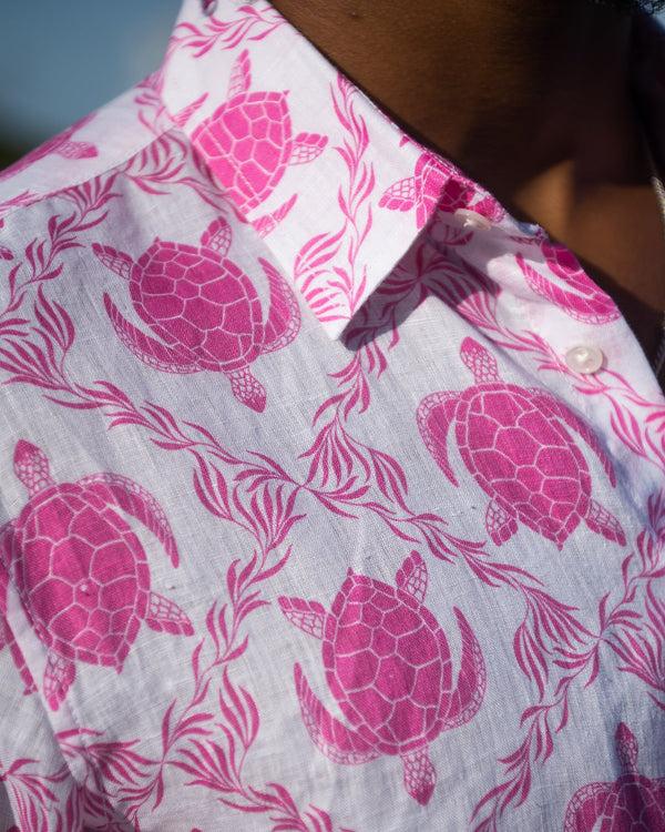 Pink House Mustique Linen Shirt TURTLE TRELLIS
