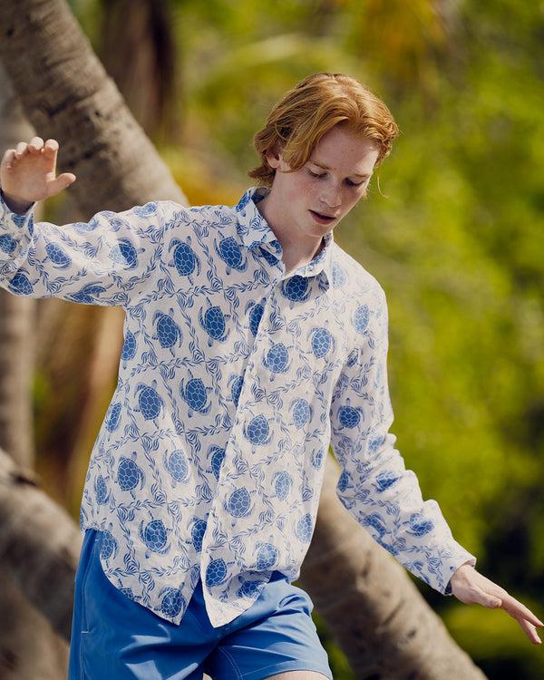 Pink House Mustique Linen Shirt TURTLE TRELLIS